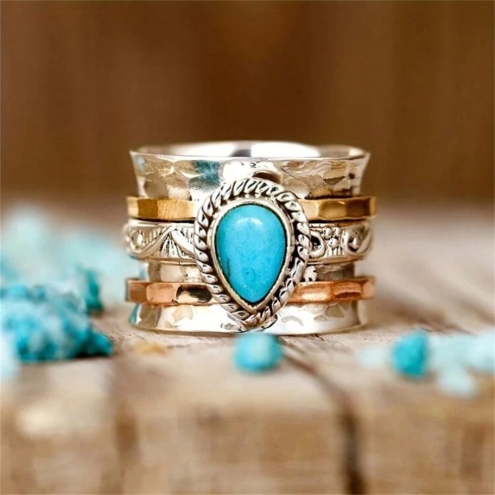 3for$20 Retro Turquoise Plated Three-color Women's Rings European And American